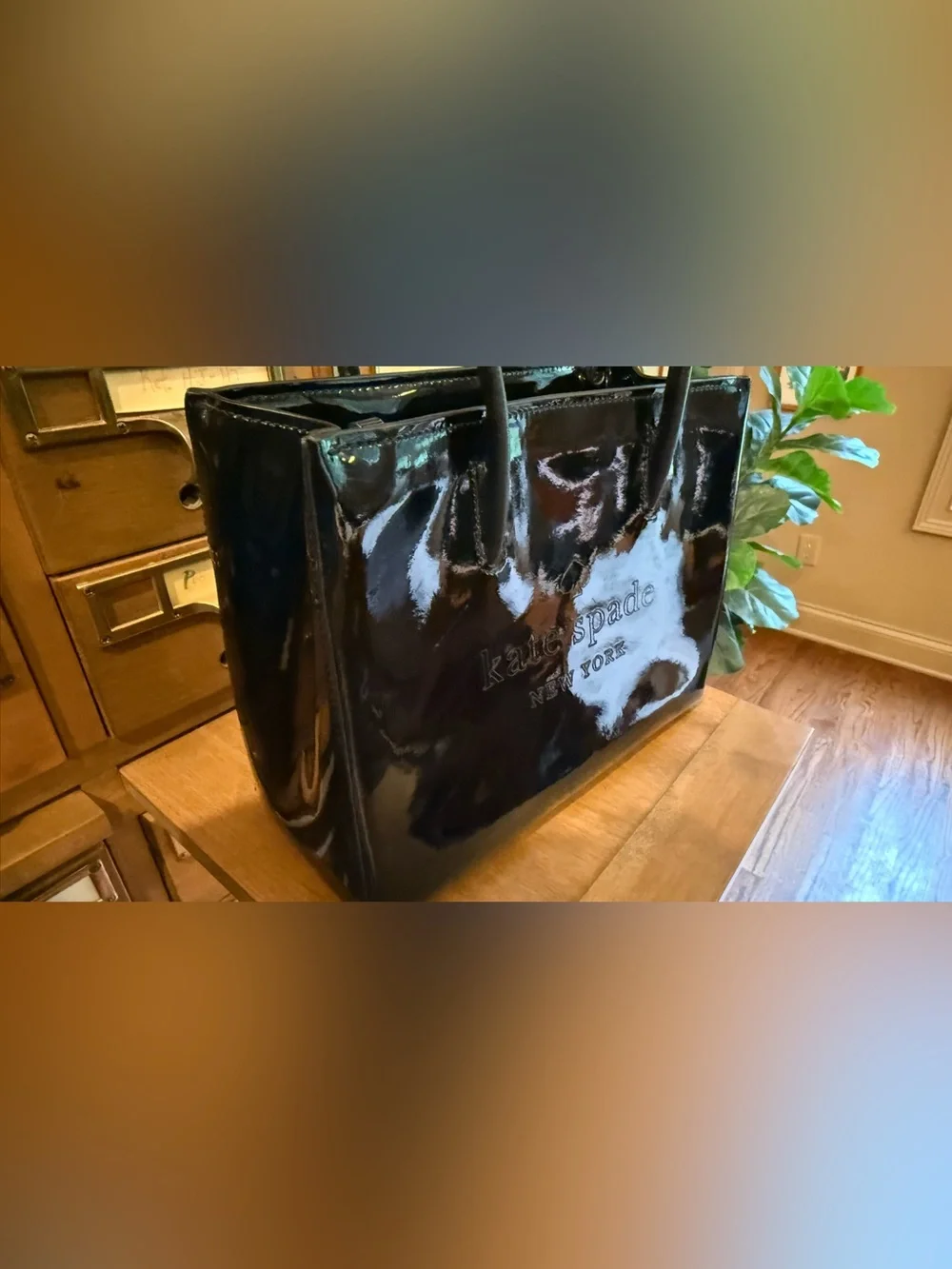 Kate Spade, New York Shiny Black Patent Leather Shopper Tote